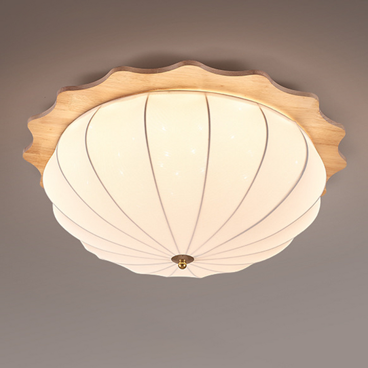 Modern Minimalist Oak Wood Fabric Round LED Flush Mount Ceiling Light For Living Room