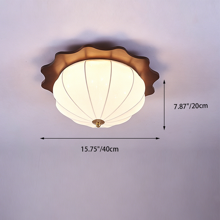 Modern Minimalist Oak Wood Fabric Round LED Flush Mount Ceiling Light For Living Room