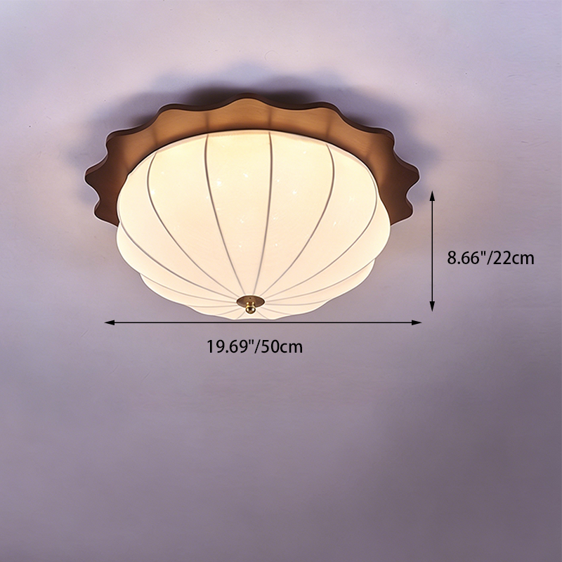 Modern Minimalist Oak Wood Fabric Round LED Flush Mount Ceiling Light For Living Room