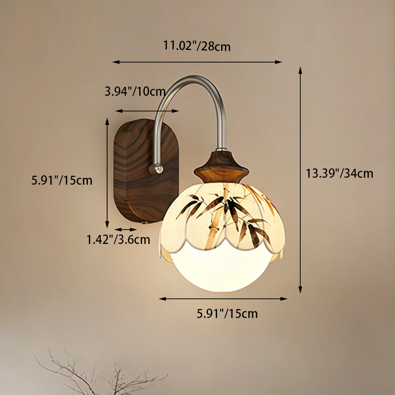 Traditional Chinese Floral Print Iron Fabric Round 1-Light Wall Sconce Lamp For Bedroom
