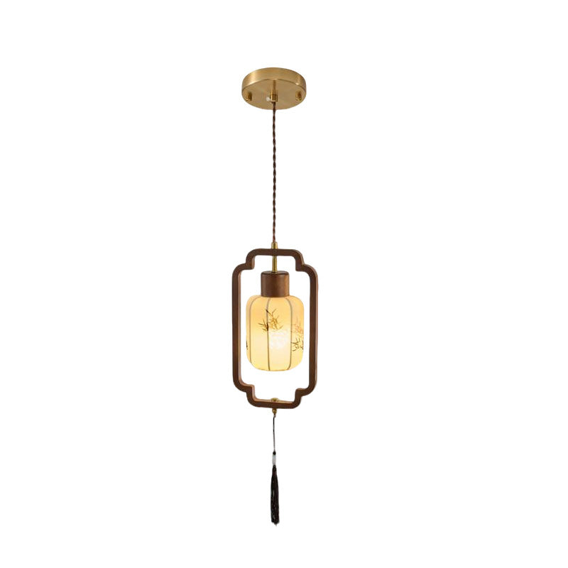 Traditional Chinese Hardware Solid Wood Fabric Lantern 1-Light Pendant Light For Living Room &amp; Bedroom