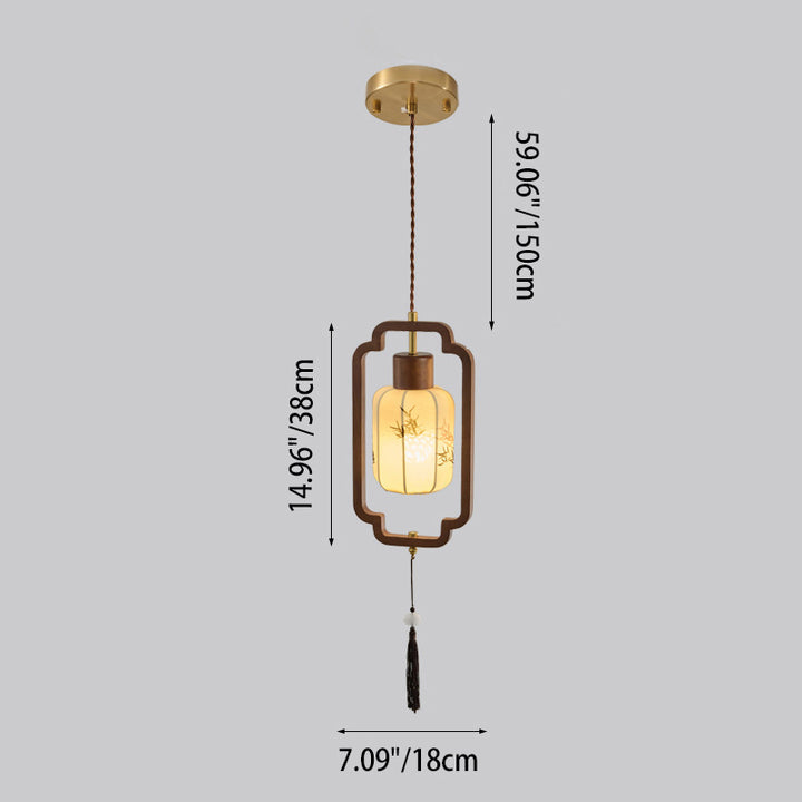 Traditional Chinese Hardware Solid Wood Fabric Lantern 1-Light Pendant Light For Living Room &amp; Bedroom