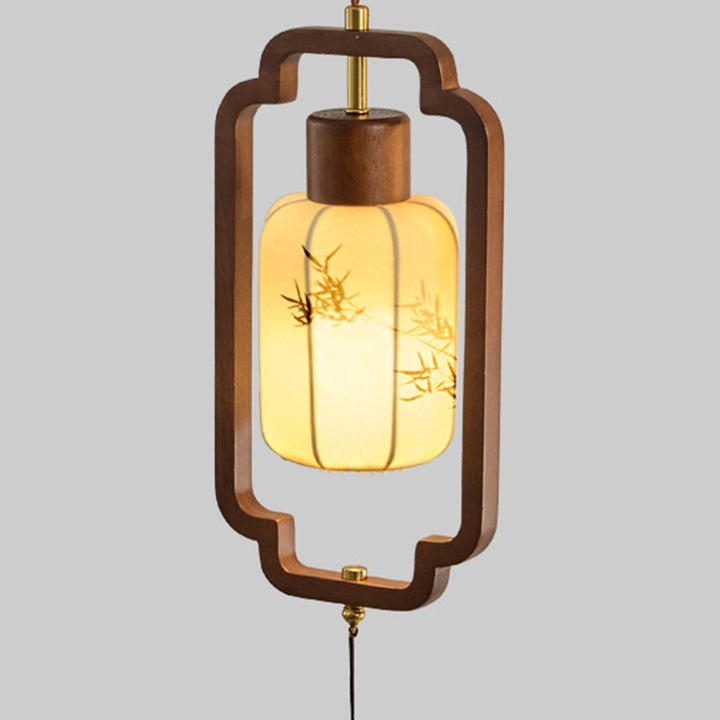 Traditional Chinese Hardware Solid Wood Fabric Lantern 1-Light Pendant Light For Living Room &amp; Bedroom