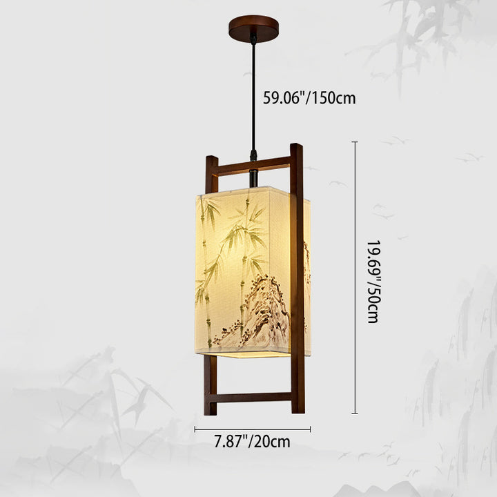 Traditional Chinese Solid Wood Fabric Lantern 1-Light Pendant Light For Living Room &amp; Dining Room