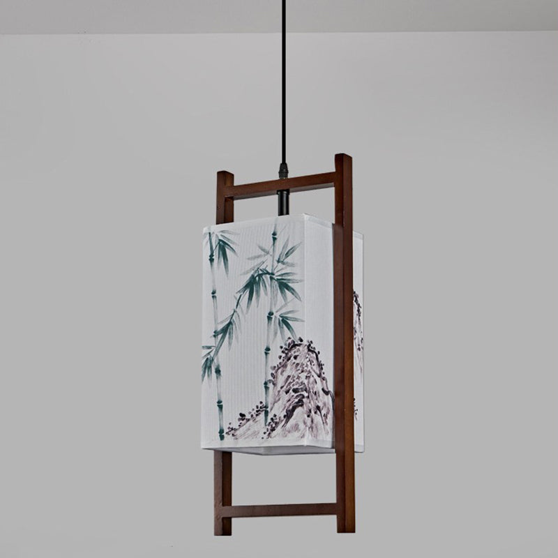 Traditional Chinese Solid Wood Fabric Lantern 1-Light Pendant Light For Living Room &amp; Dining Room