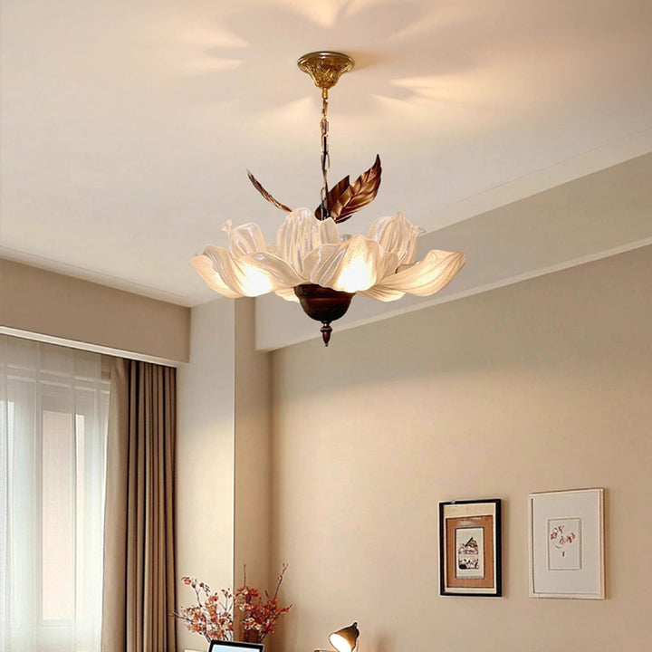 Traditional French Metal Acrylic Petal 6-Light Pendant Light For Living Room & Dining Room