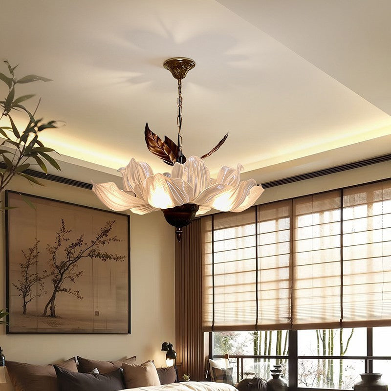 Lámpara colgante de 6 luces con pétalos de acrílico y metal de estilo francés tradicional para sala de estar y comedor 