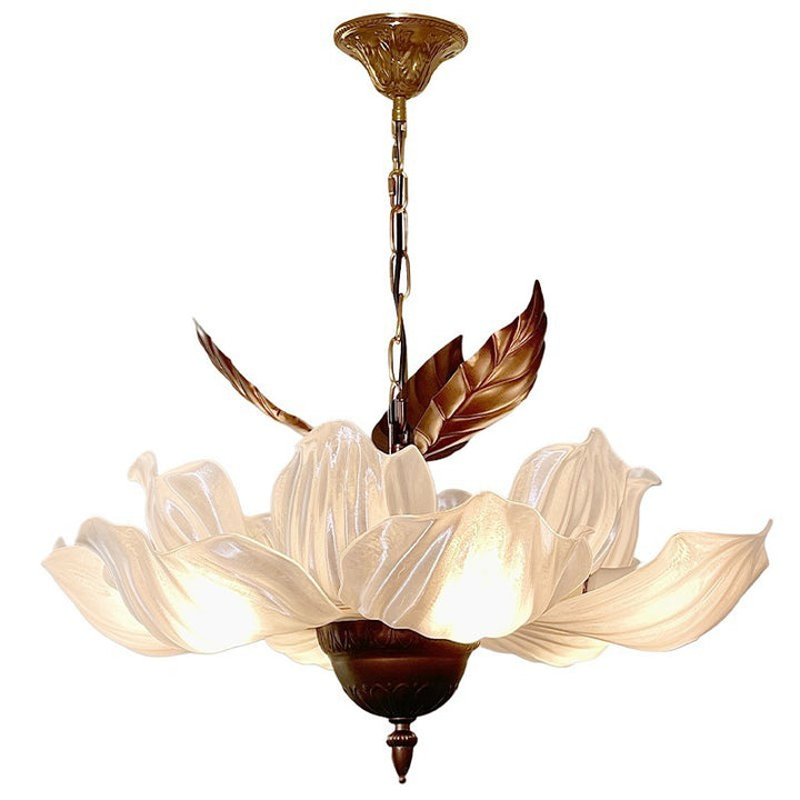 Lámpara colgante de 6 luces con pétalos de acrílico y metal de estilo francés tradicional para sala de estar y comedor 