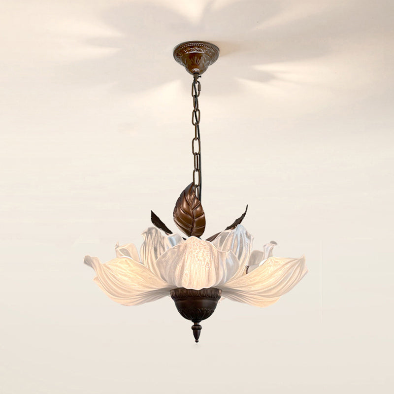 Lámpara colgante de 6 luces con pétalos de acrílico y metal de estilo francés tradicional para sala de estar y comedor 