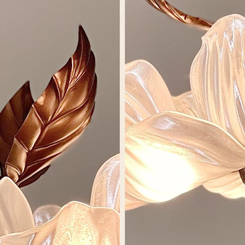 Lámpara colgante de 6 luces con pétalos de acrílico y metal de estilo francés tradicional para sala de estar y comedor 