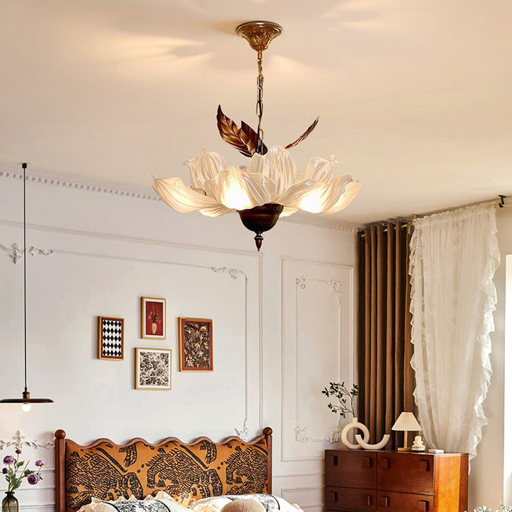 Traditional French Metal Acrylic Petal 6-Light Pendant Light For Living Room & Dining Room