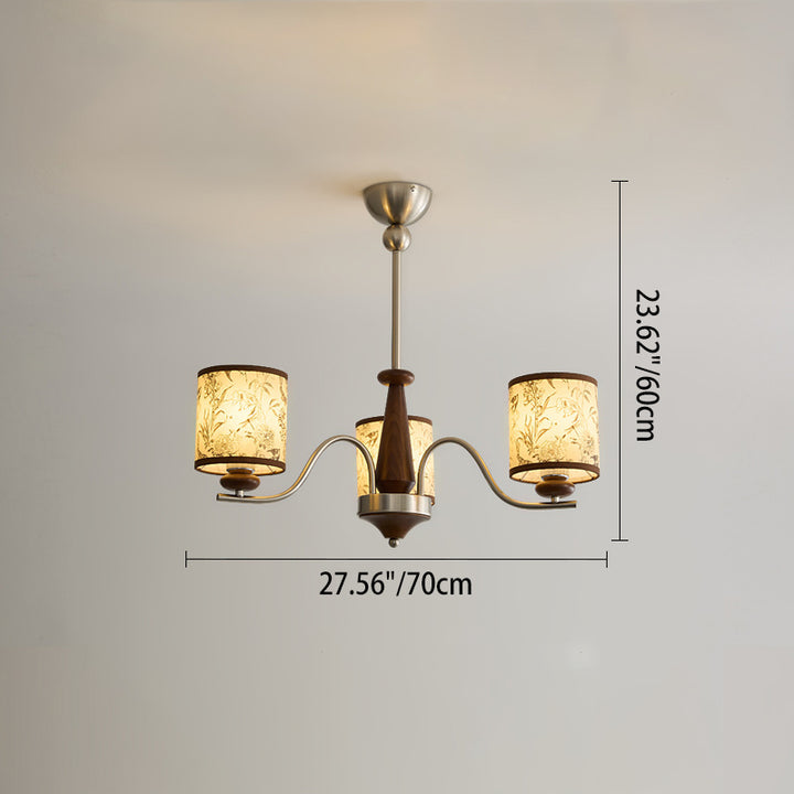Contemporary Retro Ash Wood Metal Faux Sheepskin Cylindrical 3/5/8-Light Chandelier For Living Room