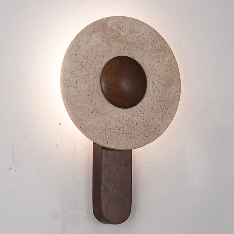 Aplique de pared LED moderno shabby chic de travertino amarillo y madera maciza con forma geométrica combinada para sala de estar y dormitorio 