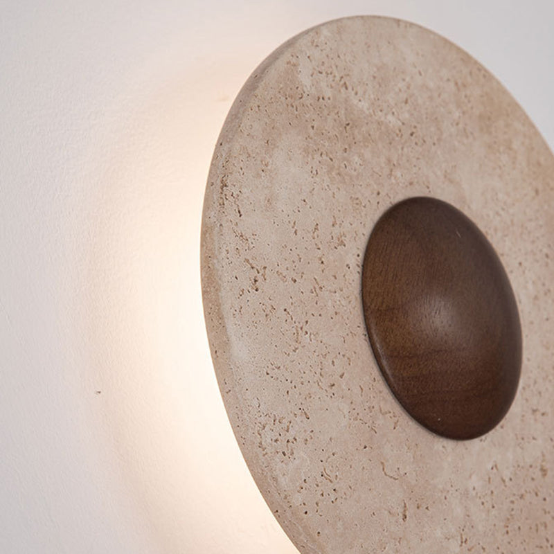 Aplique de pared LED moderno shabby chic de travertino amarillo y madera maciza con forma geométrica combinada para sala de estar y dormitorio 