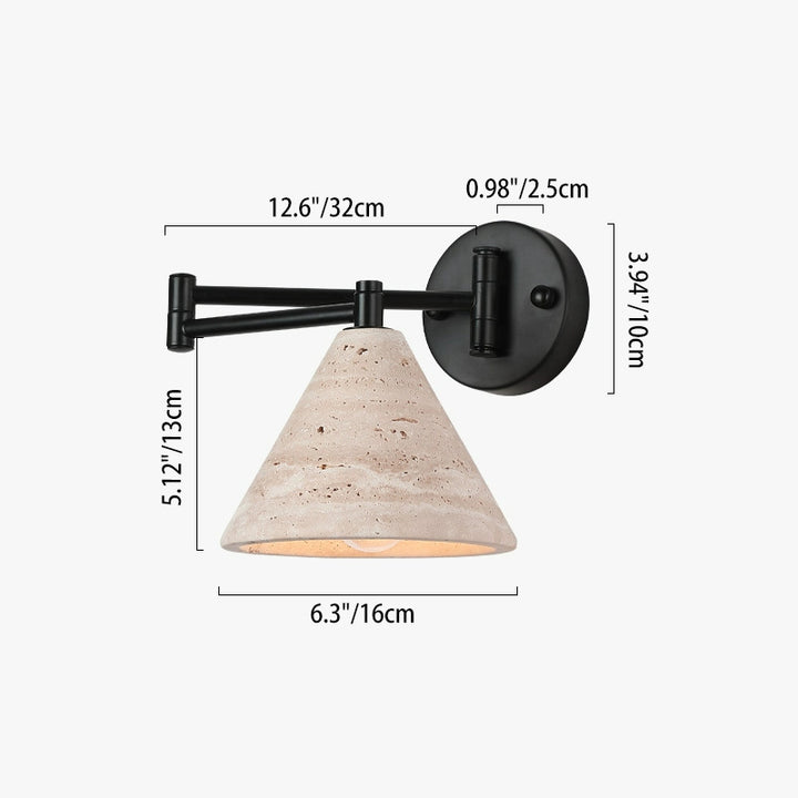 Contemporary Retro Yellow Travertine Walnut Wood Iron Cylinder &amp; Truncated Cone 1-Light Wall Sconce Lamp For Bedroom