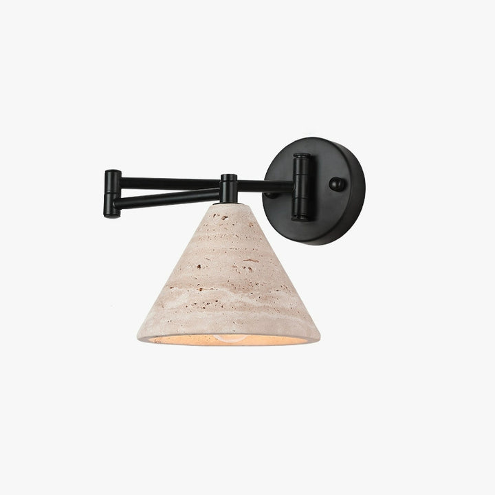 Contemporary Retro Yellow Travertine Walnut Wood Iron Cylinder &amp; Truncated Cone 1-Light Wall Sconce Lamp For Bedroom