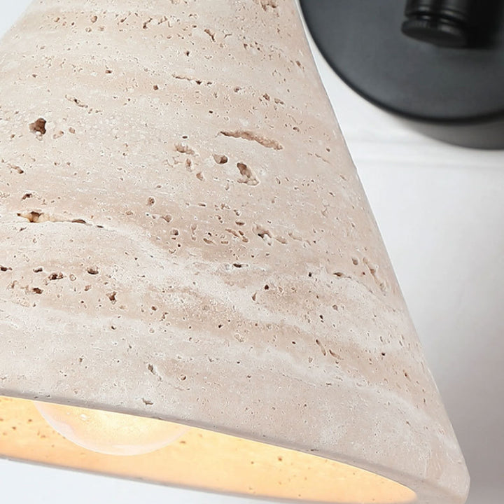 Contemporary Retro Yellow Travertine Walnut Wood Iron Cylinder &amp; Truncated Cone 1-Light Wall Sconce Lamp For Bedroom