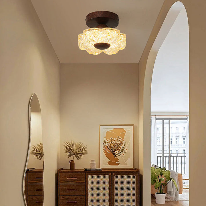 Traditionelle halbbündige LED-Deckenleuchte in Blütenblattform aus Eisen und Kunstharz im französischen Stil für Flur &amp; Eingangsbereich 