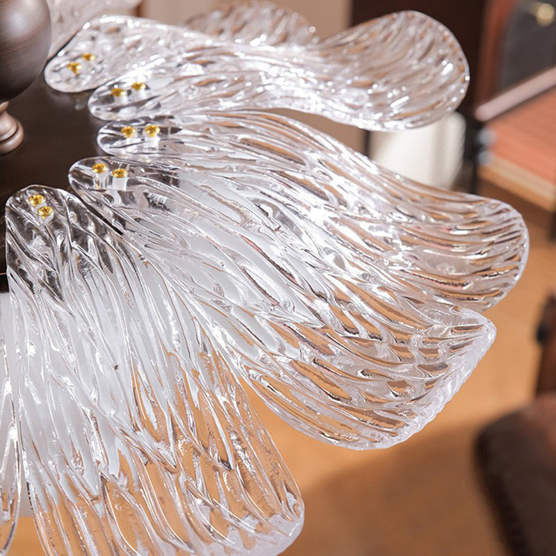 Zeitgenössische halbflache 5-flammige Deckenleuchte im Retro-Stil aus Eisen, Acryl und Glas in Knospenform für das Wohnzimmer 
