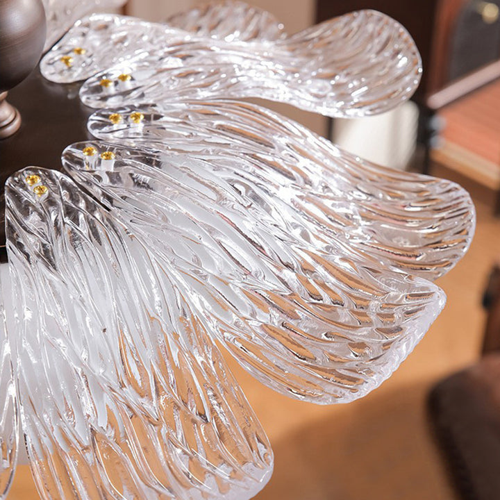 Zeitgenössische halbflache 5-flammige Deckenleuchte im Retro-Stil aus Eisen, Acryl und Glas in Knospenform für das Wohnzimmer 