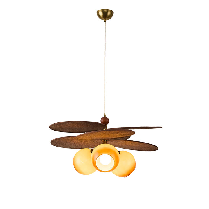 Traditional French Ash Wood Iron Glass Rattan Weaving Bud-Shaped 3-Light Pendant Light For Living Room &amp; Dining Room