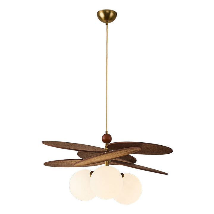 Traditional French Ash Wood Iron Glass Rattan Weaving Bud-Shaped 3-Light Pendant Light For Living Room &amp; Dining Room