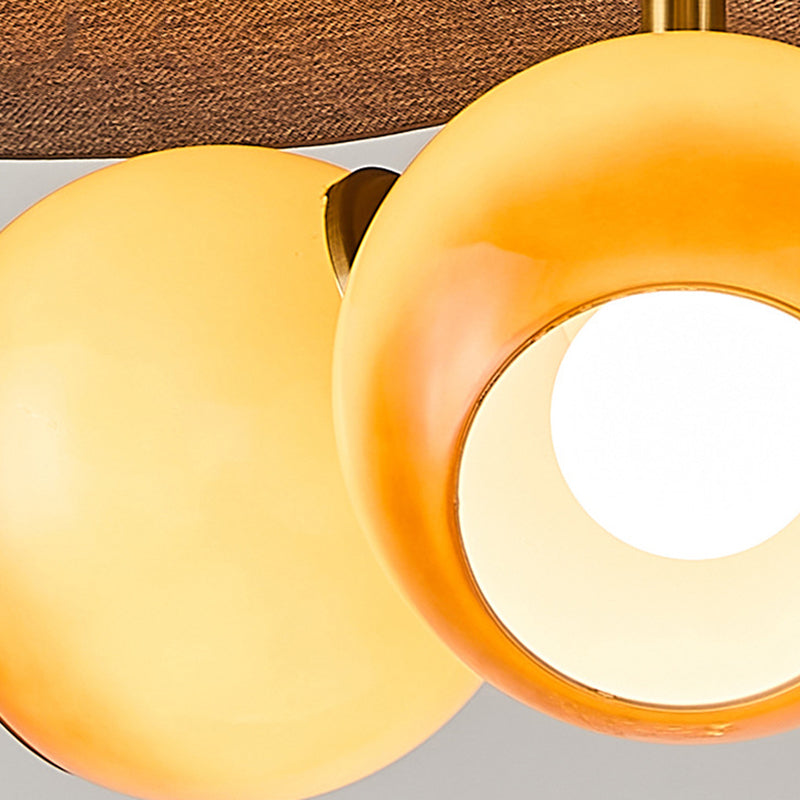 Traditional French Ash Wood Iron Glass Rattan Weaving Bud-Shaped 3-Light Pendant Light For Living Room &amp; Dining Room