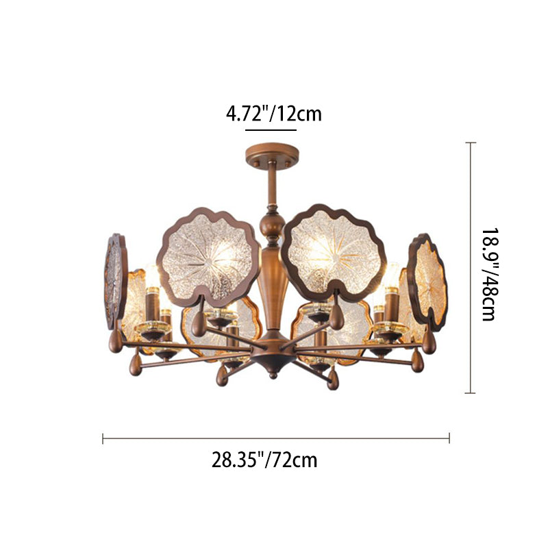 Traditional Rustic Iron Crystal Glass Lotus Leaf-Shaped 6/8-Light Chandelier For Living Room