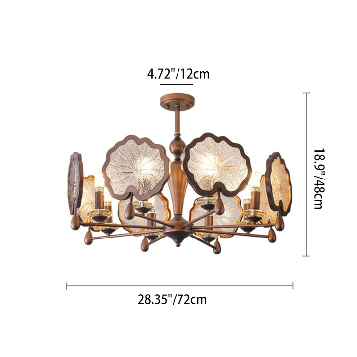 Traditional Rustic Iron Crystal Glass Lotus Leaf-Shaped 6/8-Light Chandelier For Living Room