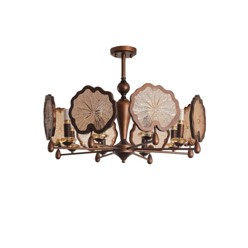 Traditional Rustic Iron Crystal Glass Lotus Leaf-Shaped 6/8-Light Chandelier For Living Room