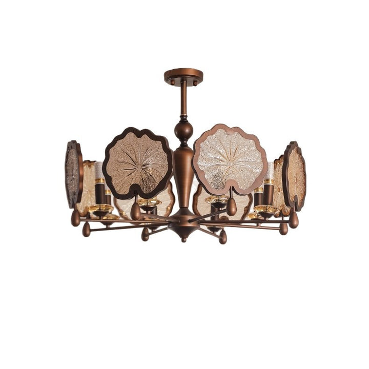 Traditional Rustic Iron Crystal Glass Lotus Leaf-Shaped 6/8-Light Chandelier For Living Room