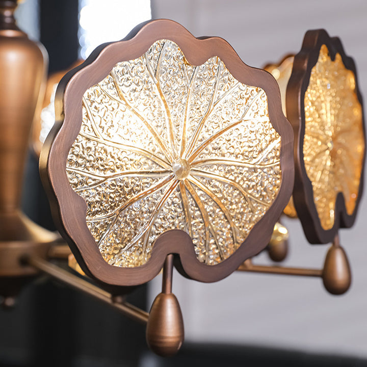 Traditional Rustic Iron Crystal Glass Lotus Leaf-Shaped 6/8-Light Chandelier For Living Room