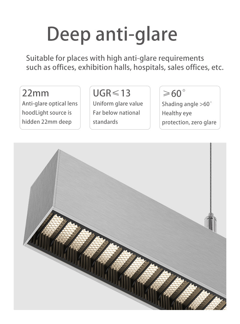 Luz lineal LED arquitectónica - Lámpara colgante anti-deslumbrante para oficina en casa 