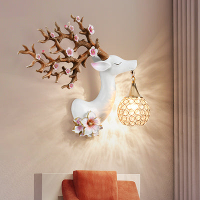 Modern Art Deco Resin Crystal Deer Head Shape 1-Light Wall Sconce Lamp For Living Room & Bedroom