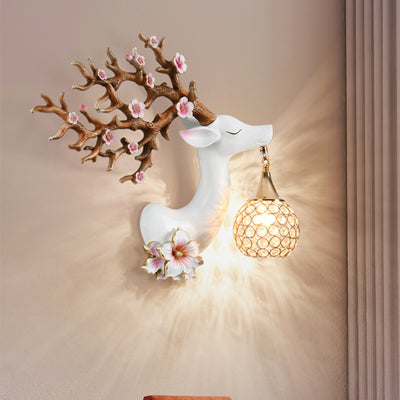 Modern Art Deco Resin Crystal Deer Head Shape 1-Light Wall Sconce Lamp For Living Room & Bedroom