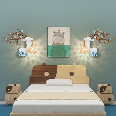 Modern Art Deco Resin Crystal Deer Head Shape 1-Light Wall Sconce Lamp For Living Room & Bedroom