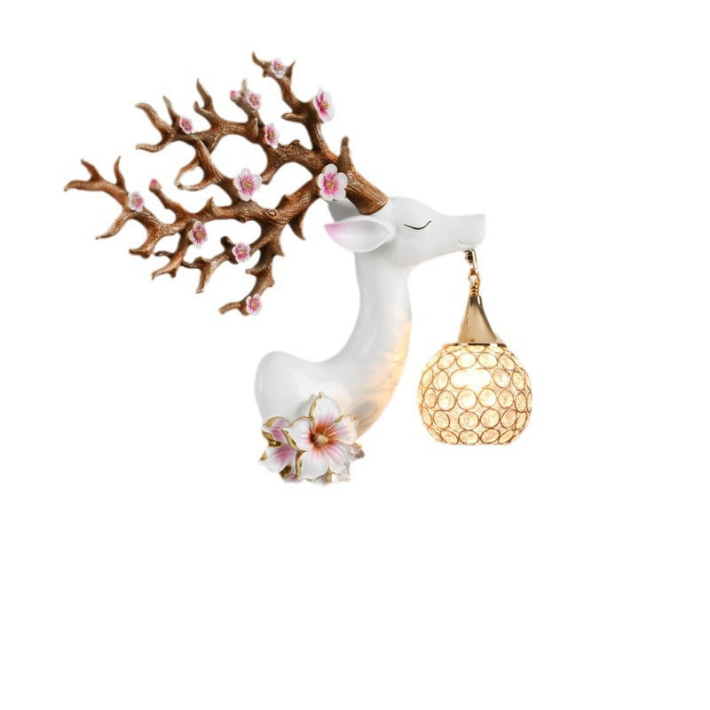 Modern Art Deco Resin Crystal Deer Head Shape 1-Light Wall Sconce Lamp For Living Room & Bedroom