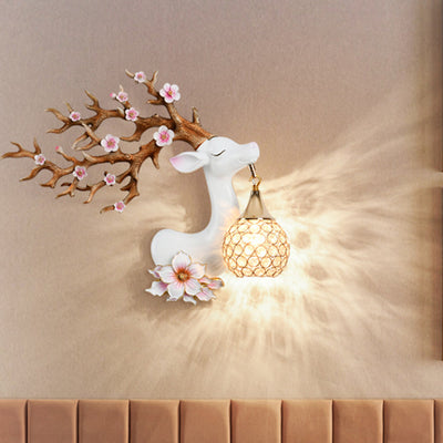 Modern Art Deco Resin Crystal Deer Head Shape 1-Light Wall Sconce Lamp For Living Room & Bedroom