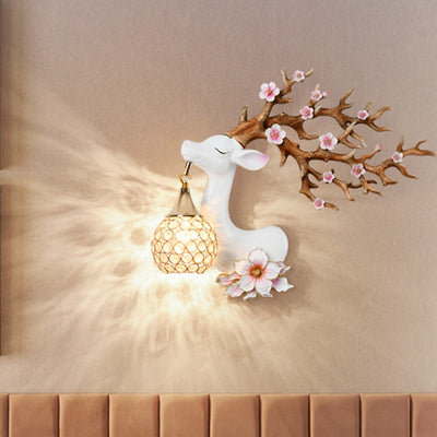 Modern Art Deco Resin Crystal Deer Head Shape 1-Light Wall Sconce Lamp For Living Room & Bedroom