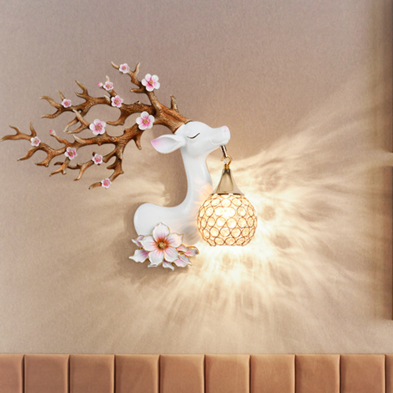 Modern Art Deco Resin Crystal Deer Head Shape 1-Light Wall Sconce Lamp For Living Room & Bedroom