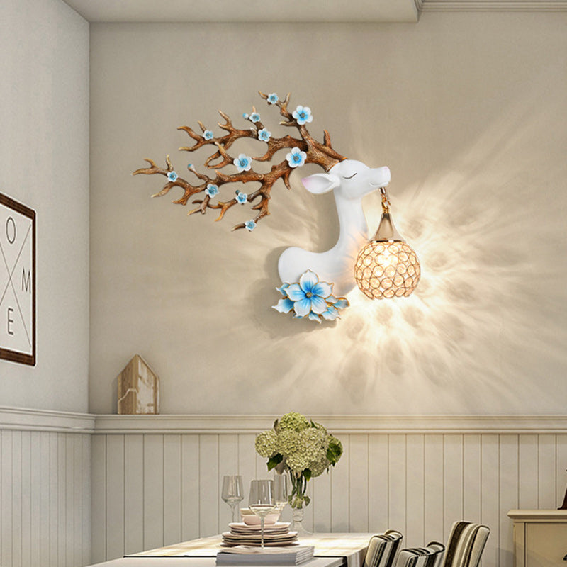 Modern Art Deco Resin Crystal Deer Head Shape 1-Light Wall Sconce Lamp For Living Room & Bedroom