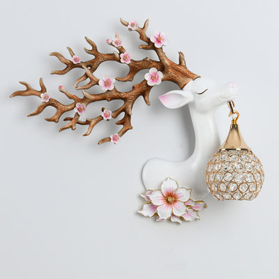 Modern Art Deco Resin Crystal Deer Head Shape 1-Light Wall Sconce Lamp For Living Room & Bedroom
