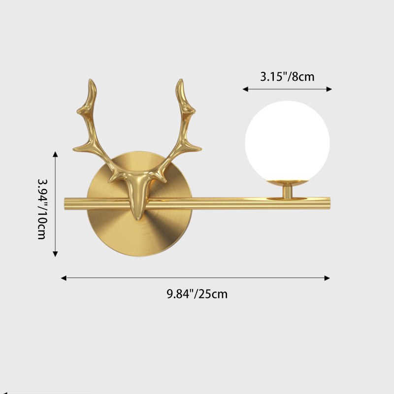 Contemporary Creative Glass &amp; Copper Deer Antler Shape 1-Light Wall Sconce Lamp For Bedroom &amp; Living Room