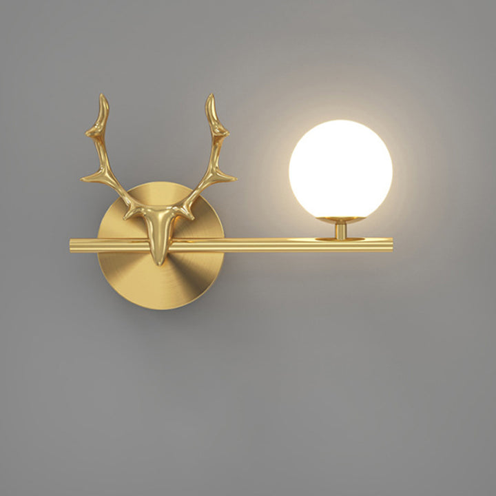 Contemporary Creative Glass &amp; Copper Deer Antler Shape 1-Light Wall Sconce Lamp For Bedroom &amp; Living Room