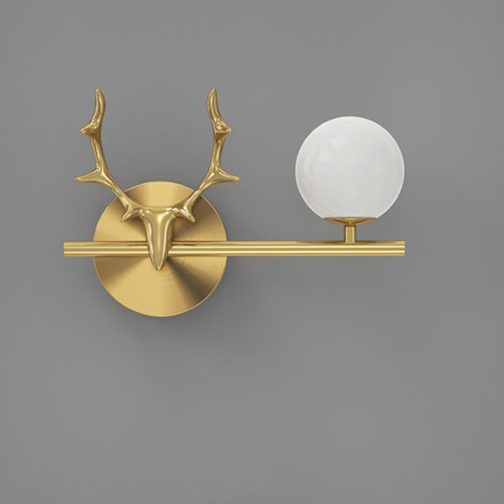 Contemporary Creative Glass &amp; Copper Deer Antler Shape 1-Light Wall Sconce Lamp For Bedroom &amp; Living Room