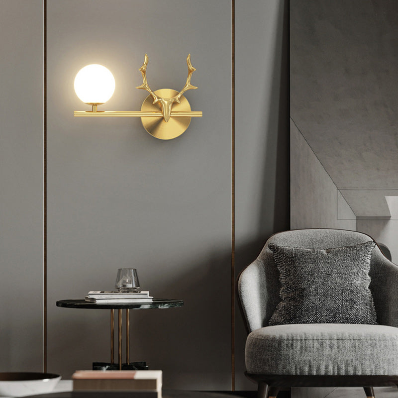 Contemporary Creative Glass &amp; Copper Deer Antler Shape 1-Light Wall Sconce Lamp For Bedroom &amp; Living Room