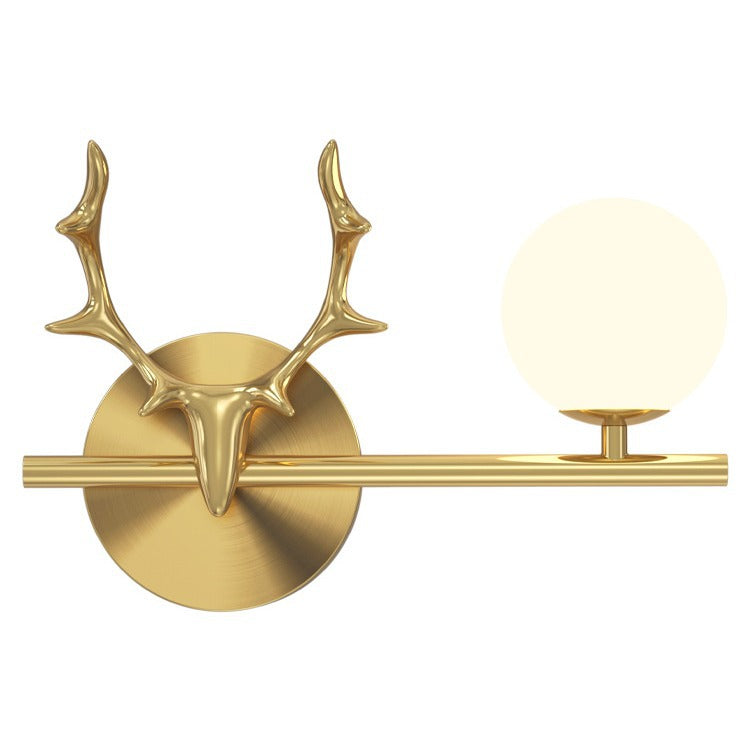 Contemporary Creative Glass &amp; Copper Deer Antler Shape 1-Light Wall Sconce Lamp For Bedroom &amp; Living Room