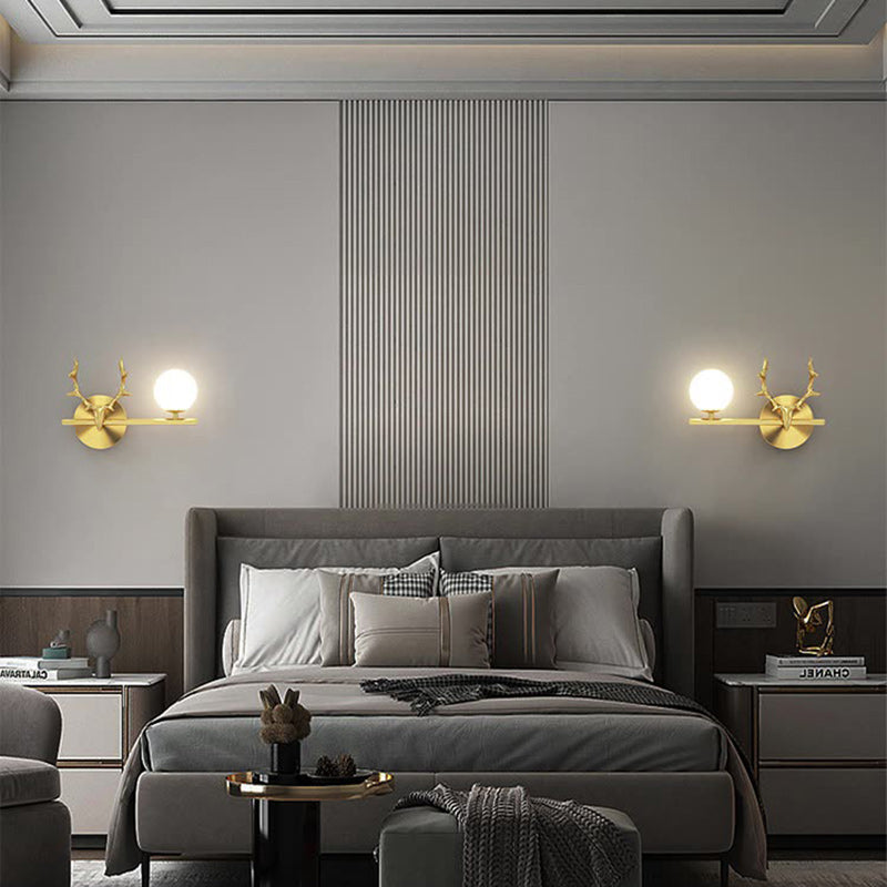Contemporary Creative Glass &amp; Copper Deer Antler Shape 1-Light Wall Sconce Lamp For Bedroom &amp; Living Room