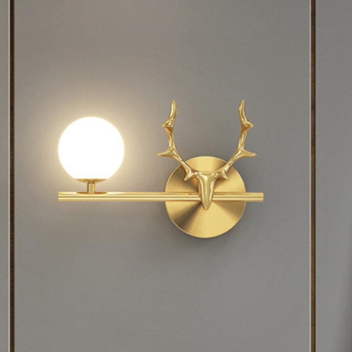 Contemporary Creative Glass &amp; Copper Deer Antler Shape 1-Light Wall Sconce Lamp For Bedroom &amp; Living Room