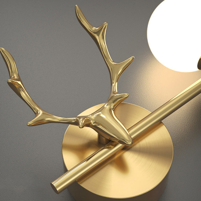 Contemporary Creative Glass &amp; Copper Deer Antler Shape 1-Light Wall Sconce Lamp For Bedroom &amp; Living Room